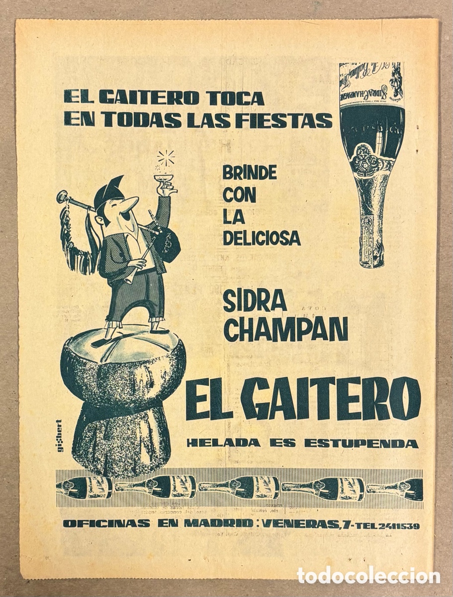 Otros art&iacute;culos de coleccionismo en papel: SIDRA CHAMPAN EL GAITERO. ANUNCIO PUBLICITARIO PERI&Oacute;DICO ABC A&Ntilde;O 1956