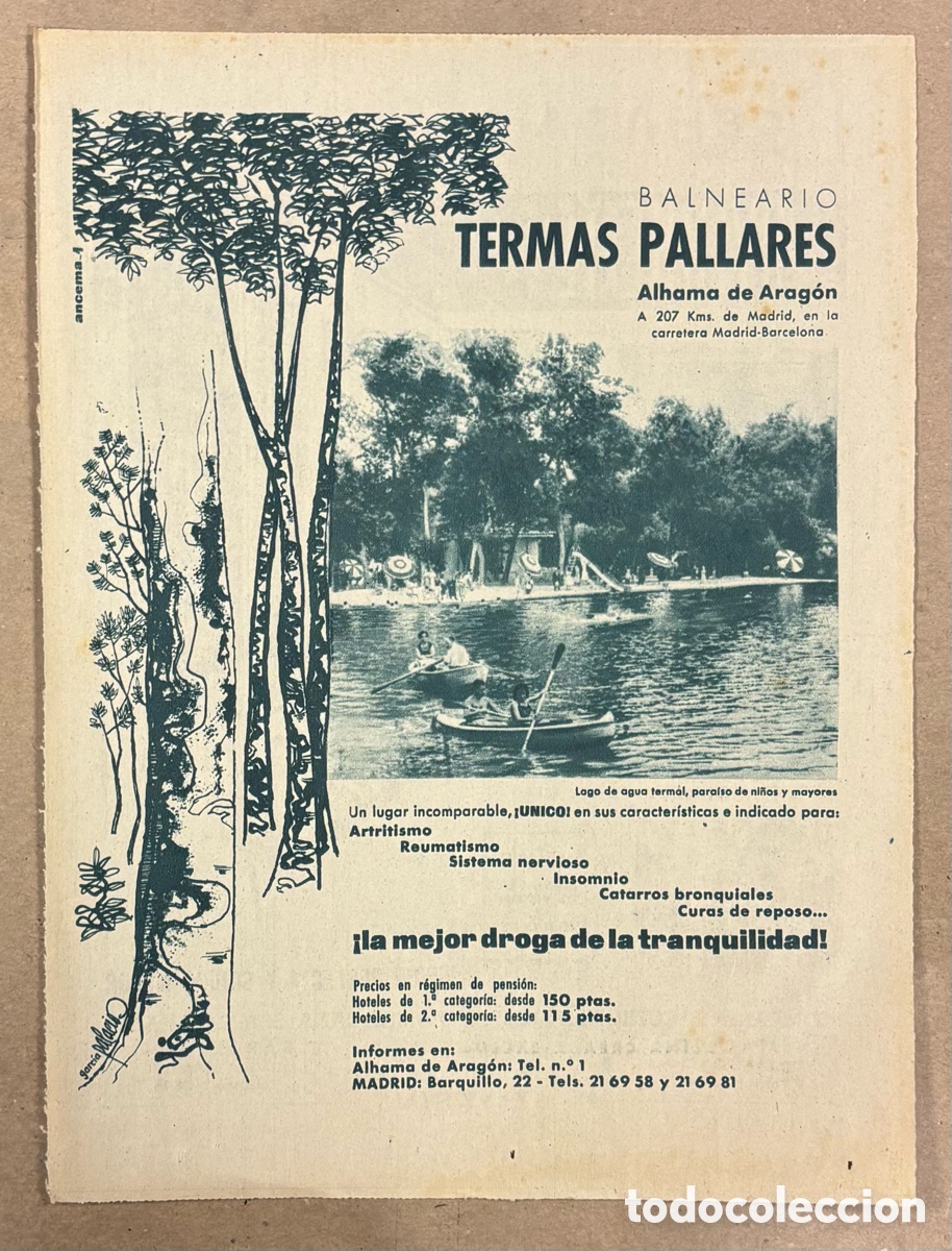 Otros art&iacute;culos de coleccionismo en papel: BALNEARIO TERMAS PALLARES (ALHAMA DE ARAG&Oacute;N). ANUNCIO PUBLICITARIO PERI&Oacute;DICO ABC A&Ntilde;O 1962