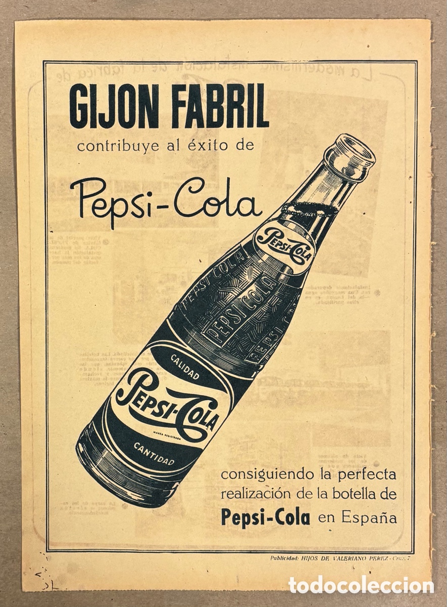 Otros art&iacute;culos de coleccionismo en papel: VIDRIOS GIJ&Oacute;N FABRIL CONTRIBUYE AL &Eacute;XITO DE PEPSI-COLA. ANUNCIO PUBLICITARIO PERI&Oacute;DICO ABC A&Ntilde;O 1956