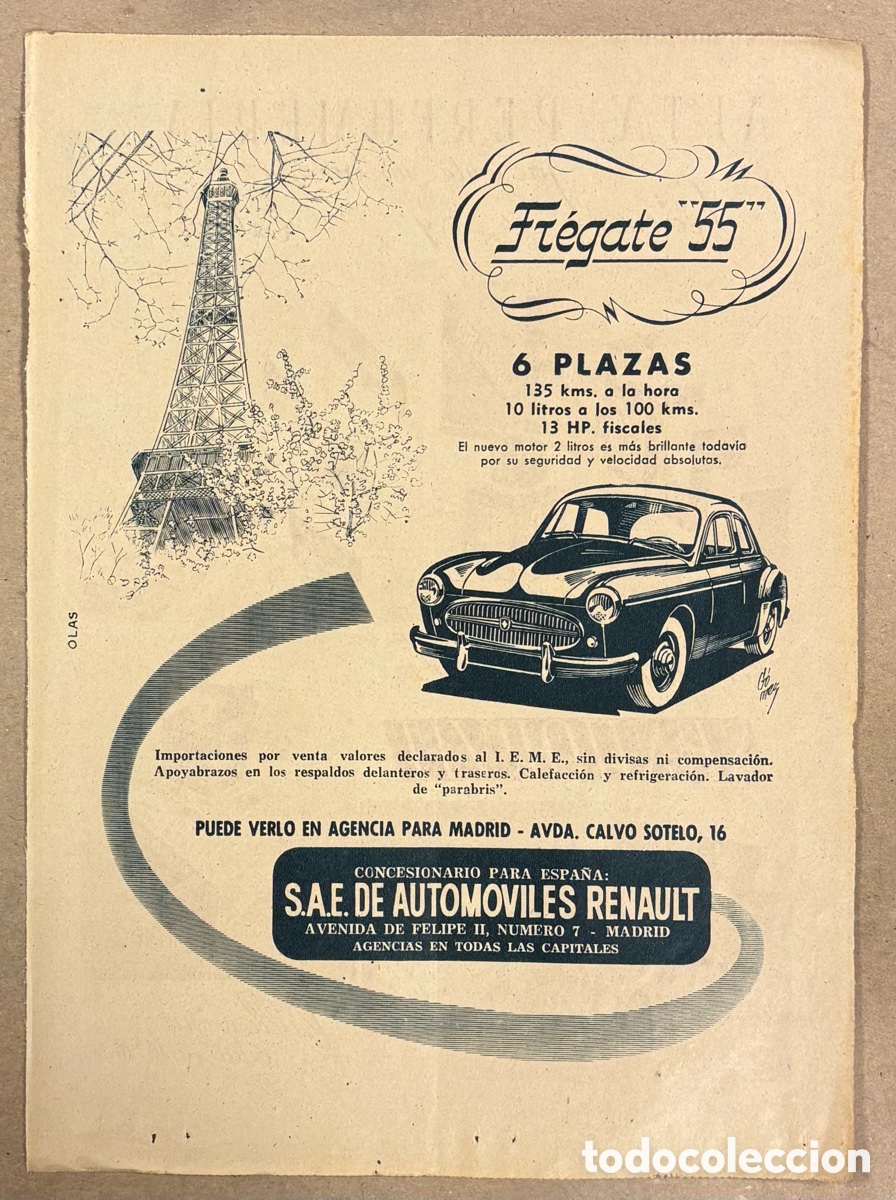 Otros art&iacute;culos de coleccionismo en papel: RENAULT FR&Eacute;GATE &ldquo;55&rdquo;. ANUNCIO PUBLICITARIO PERI&Oacute;DICO ABC A&Ntilde;O 1955