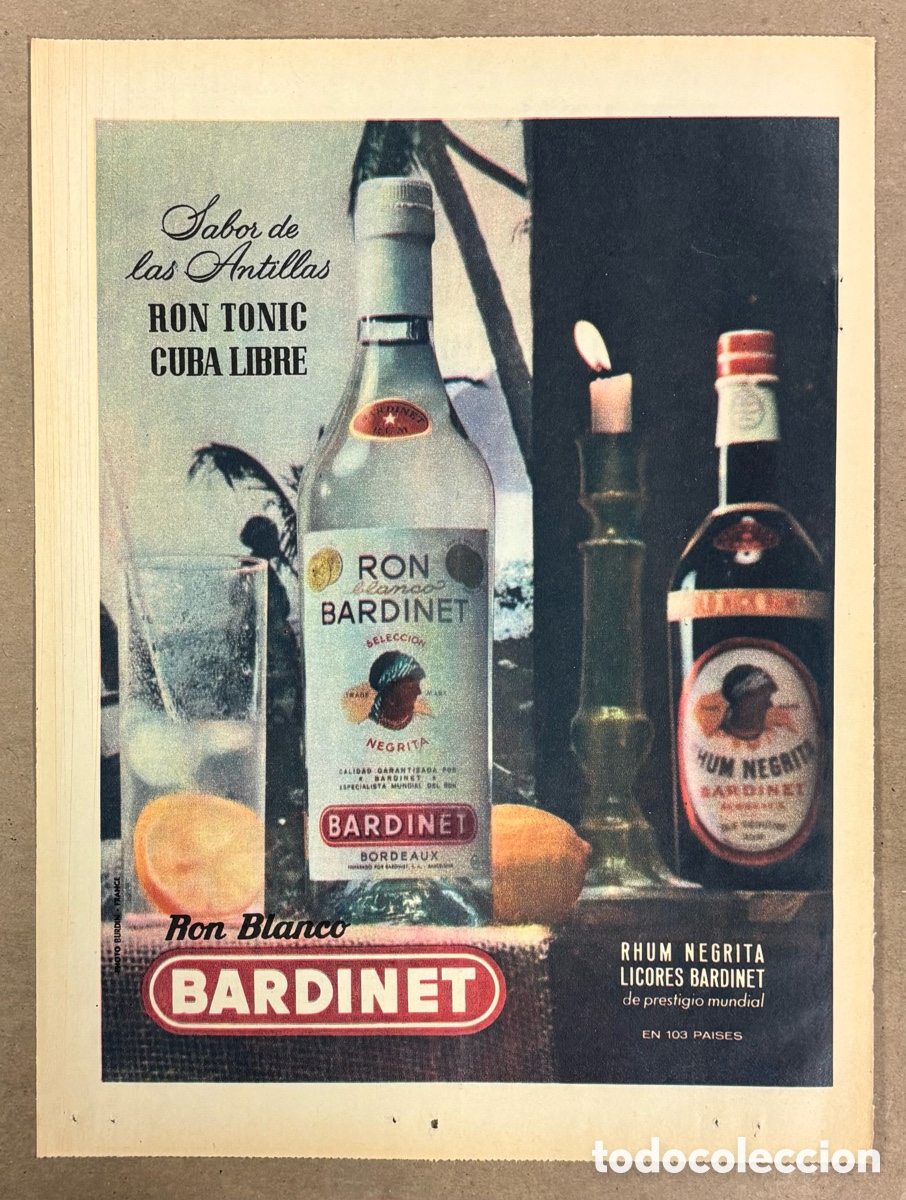 Otros art&iacute;culos de coleccionismo en papel: RON NEGRITA BARDINET. ANUNCIO PUBLICITARIO PERI&Oacute;DICO ABC A&Ntilde;O 1965.