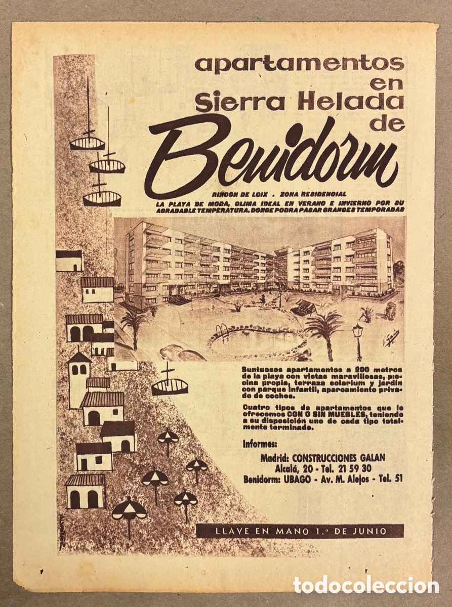 Otros art&iacute;culos de coleccionismo en papel: PROMOCI&Oacute;N APARTAMENTOS SIERRA HELADA BENIDORM. ANUNCIO PUBLICITARIO PERI&Oacute;DICO ABC A&Ntilde;O 1961