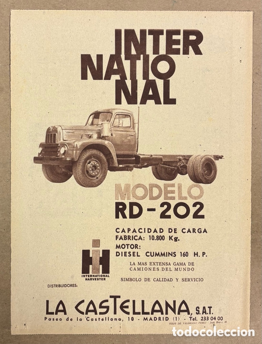 Otros art&iacute;culos de coleccionismo en papel: CAMI&Oacute;N INTERNACIONAL MODELO RD-202. ANUNCIO PUBLICITARIO PERI&Oacute;DICO ABC A&Ntilde;O 1958.