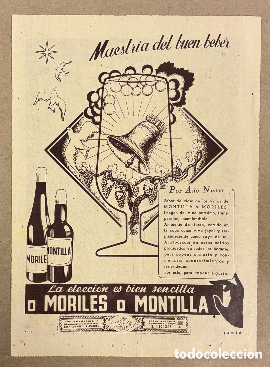 Otros art&iacute;culos de coleccionismo en papel: DENOMINACI&Oacute;N DE ORIGEN MORILES MONTILLA. ANUNCIO PUBLICITARIO PERI&Oacute;DICO ABC A&Ntilde;O 1955.