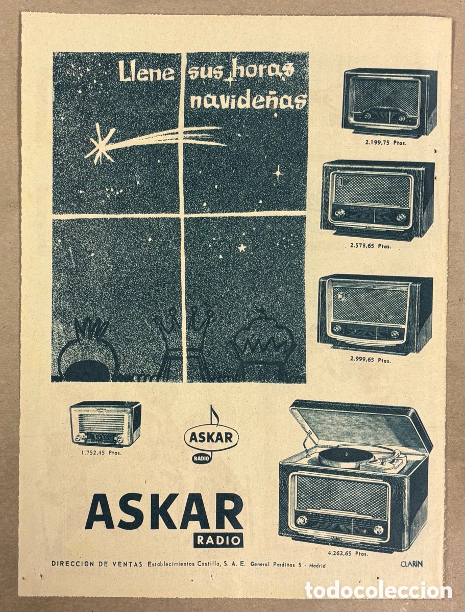 Otros art&iacute;culos de coleccionismo en papel: RADIOS ASKAR. ANUNCIO PUBLICITARIO PERI&Oacute;DICO ABC A&Ntilde;O 1955.