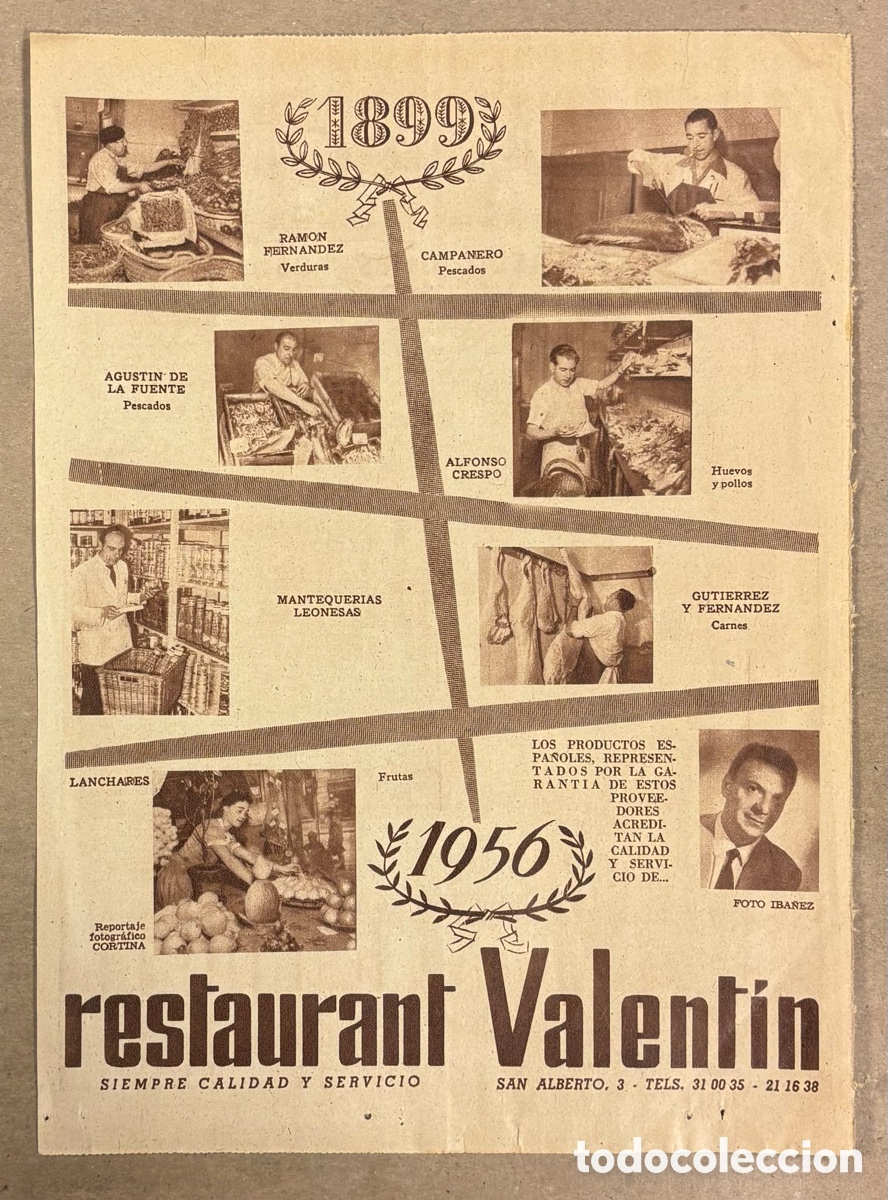 Otros art&iacute;culos de coleccionismo en papel: RESTAURANT VALENT&Iacute;N (MADRID). ANUNCIO PUBLICITARIO PERI&Oacute;DICO ABC A&Ntilde;O 1956.