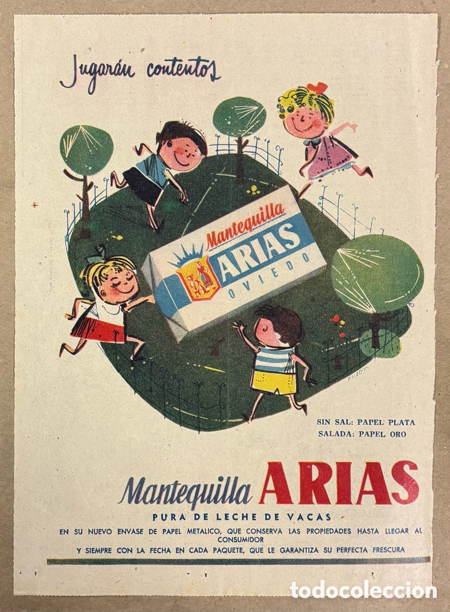 Otros art&iacute;culos de coleccionismo en papel: MANTEQUILLA ARIAS. ANUNCIO PUBLICITARIO PERI&Oacute;DICO ABC A&Ntilde;O 1955
