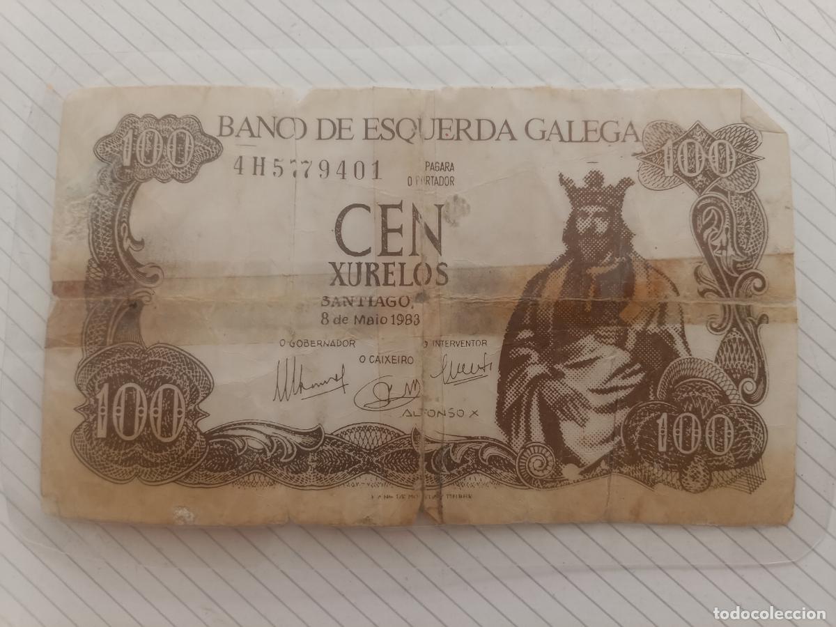 Otros art&iacute;culos de coleccionismo en papel: Propaganda pol&iacute;tica. Galicia. Esqueda Galega 100 xurelos 1983. Billete de fantas&iacute;a plastificado