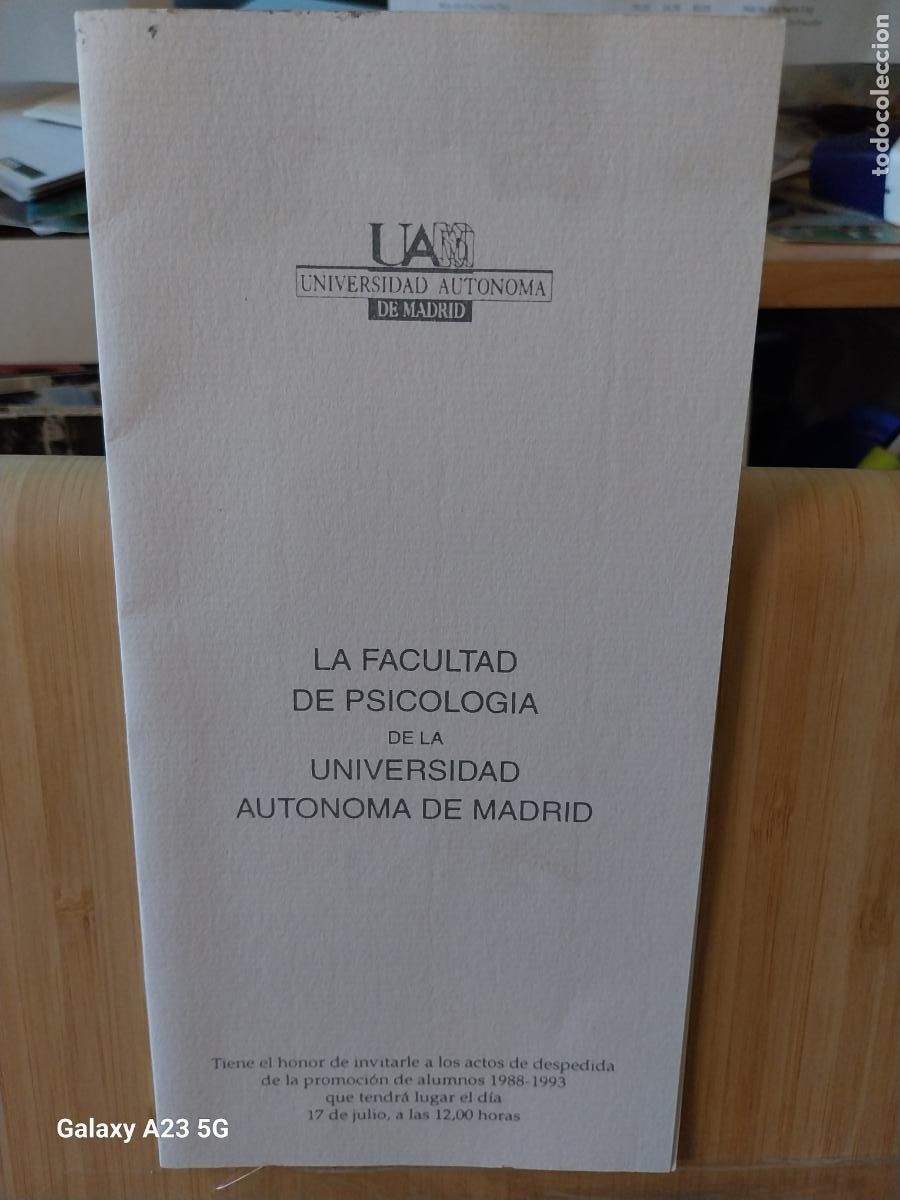 Otros art&iacute;culos de coleccionismo en papel: UNIVERSIDAD AUTONOMA MADRID FACULTAD PSICOLOGIA PROMOCION 1988 1993 DIPTICO 21X10.5CMS ALTO
