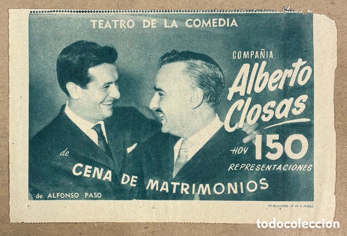 Otros art&iacute;culos de coleccionismo en papel: CENA DE MATRIMONIOS (ALBERTO CLOSAS). ANUNCIO CARTEL ACTUACI&Oacute;N TEATRO PERI&Oacute;DICO ABC 1960