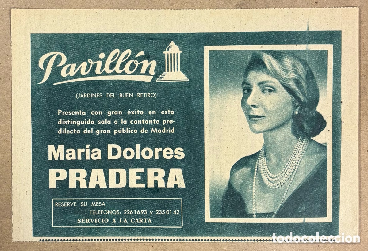 Otros art&iacute;culos de coleccionismo en papel: MAR&Iacute;A DOLORES PRADERA. ANUNCIO CARTEL ACTUACI&Oacute;N SALA PAVILL&Oacute;N PERI&Oacute;DICO ABC 1962.