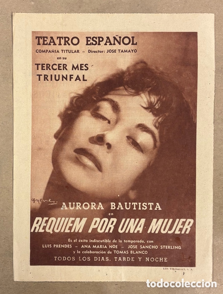 Otros art&iacute;culos de coleccionismo en papel: REQUIEM POR UNA MUJER (AURORA BAUTISTA). ANUNCIO CARTEL TEATRO ESPA&Ntilde;OL PERI&Oacute;DICO ABC A&Ntilde;O 1957