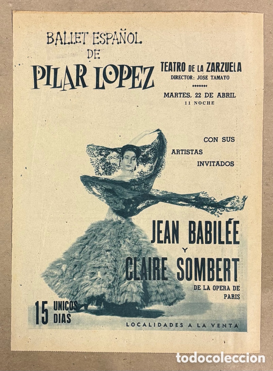 Otros art&iacute;culos de coleccionismo en papel: BALLET ESPA&Ntilde;OL DE PILAR L&Oacute;PEZ. ANUNCIO CARTEL TEATRO DE LA ZARZUELA PERI&Oacute;DICO ABC A&Ntilde;O 1958