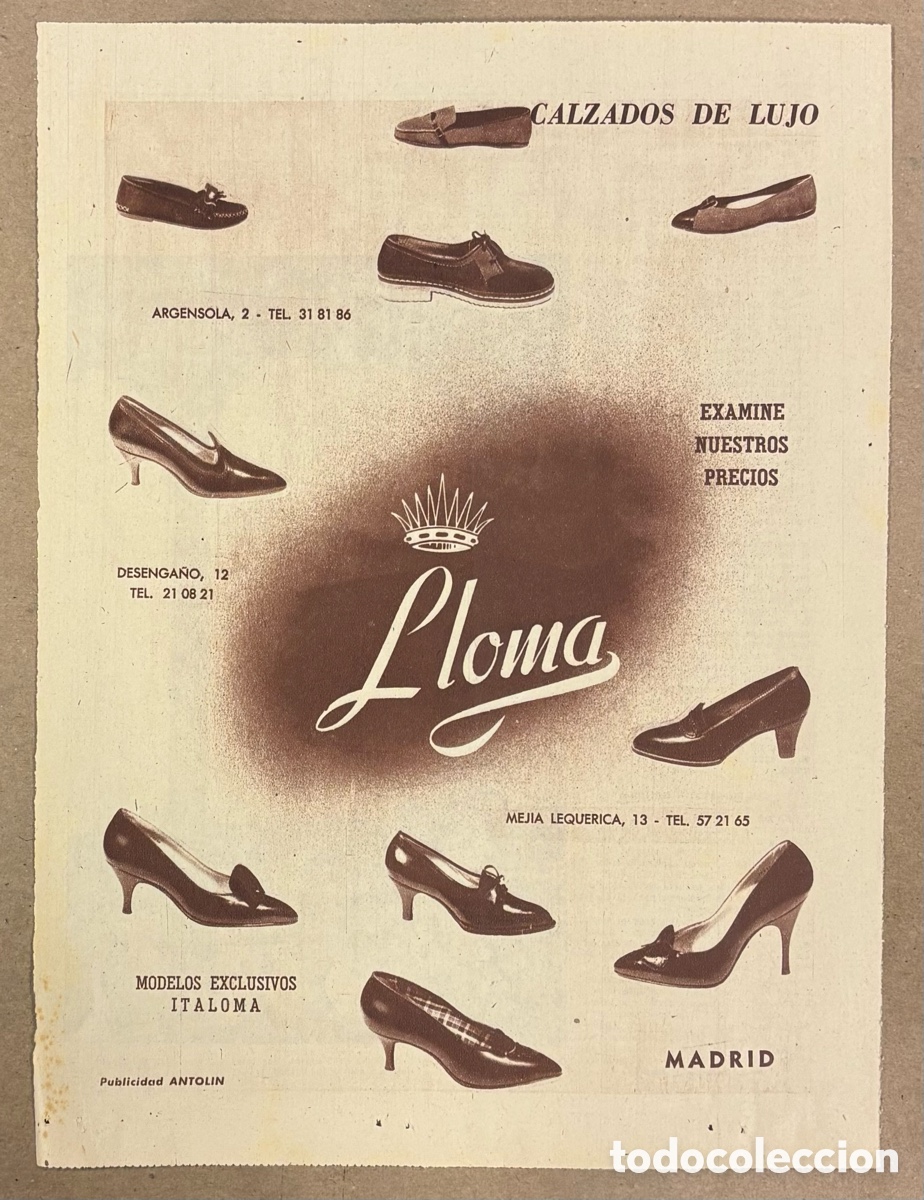 Otros art&iacute;culos de coleccionismo en papel: CALZADOS DE LUJO LLOMA. ANUNCIO PUBLICITARIO PERI&Oacute;DICO ABC A&Ntilde;O 1958.
