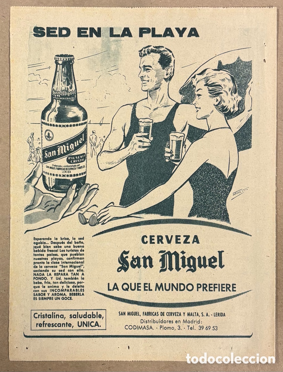 Otros art&iacute;culos de coleccionismo en papel: CERVEZA SAN MIGUEL. ANUNCIO PUBLICITARIO PERI&Oacute;DICO ABC A&Ntilde;O 1958.