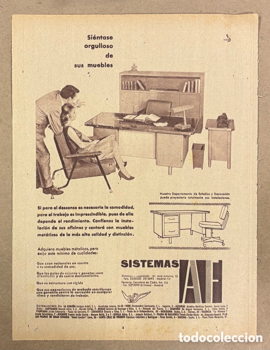 Otros art&iacute;culos de coleccionismo en papel: MOBILIARIO OFICINA SISTEMAS AF. ANUNCIO PUBLICITARIO PERI&Oacute;DICO ABC A&Ntilde;O 1954.