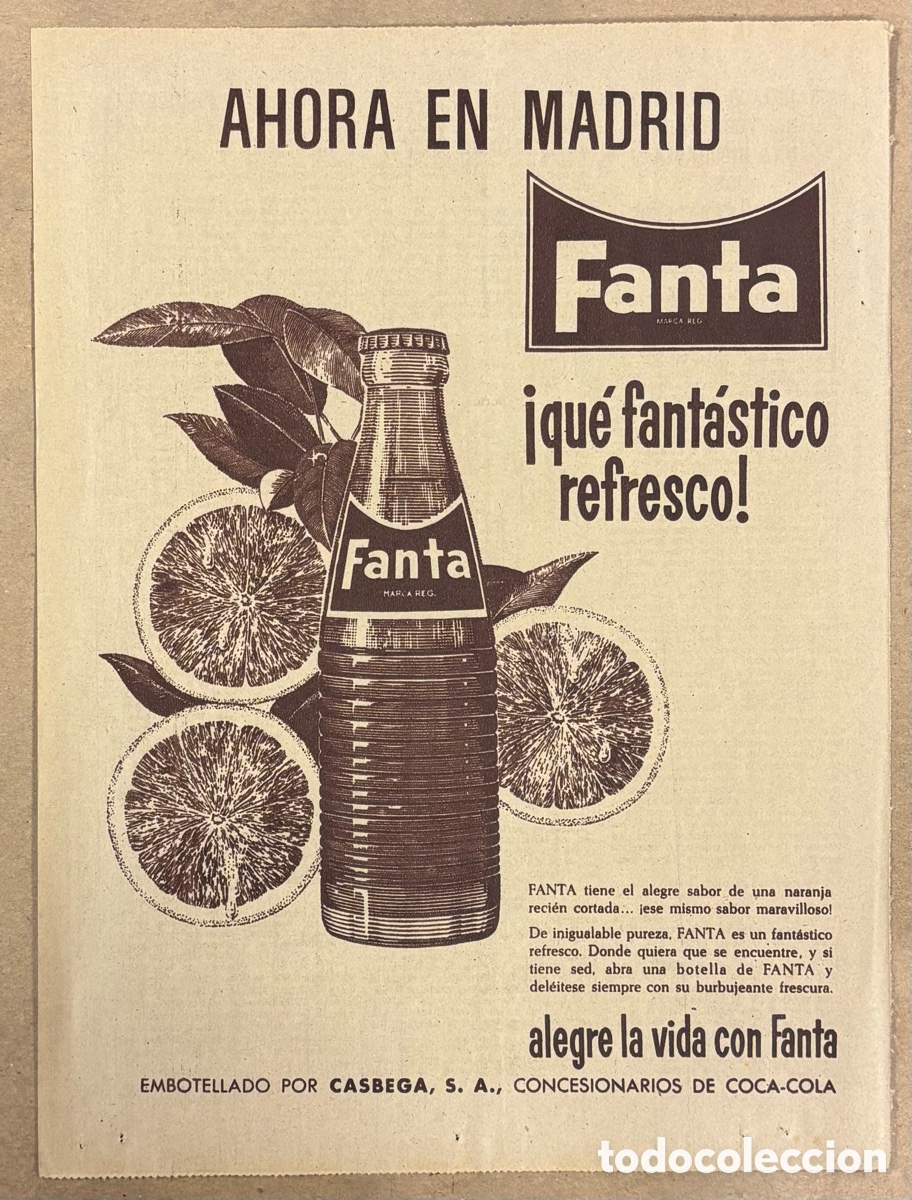 Otros art&iacute;culos de coleccionismo en papel: REFRESCOS FANTA. ANUNCIO PUBLICITARIO PERI&Oacute;DICO ABC A&Ntilde;O 1961. AHORA EN MADRID.