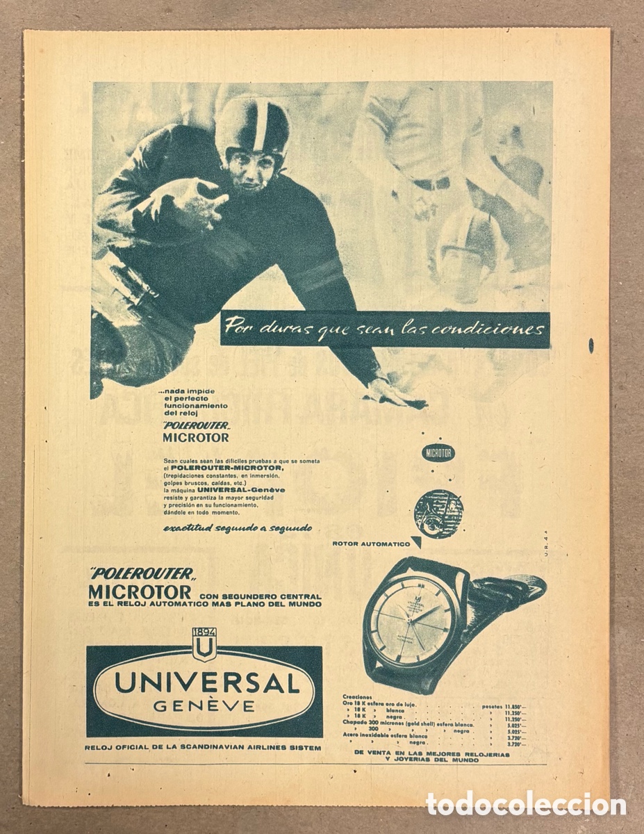 Otros art&iacute;culos de coleccionismo en papel: RELOJ UNIVERSAL GENEVE POLEROUTER MMIVROTOR. ANUNCIO PUBLICITARIO PERI&Oacute;DICO ABC A&Ntilde;O 1959.