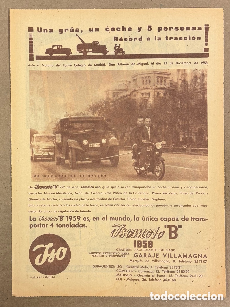 Otros art&iacute;culos de coleccionismo en papel: ISOMOTO B. ANUNCIO PUBLICITARIO PERI&Oacute;DICO ABC A&Ntilde;O 1959.