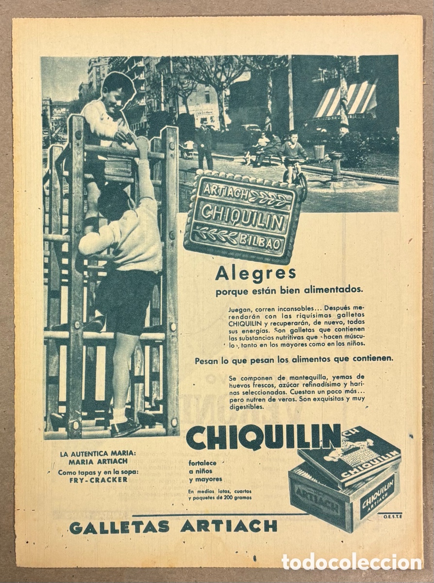 Otros art&iacute;culos de coleccionismo en papel: GALLETAS CHIQUILIN ARTIACH BILBAO. ANUNCIO PUBLICITARIO PERI&Oacute;DICO ABC A&Ntilde;O 1959.