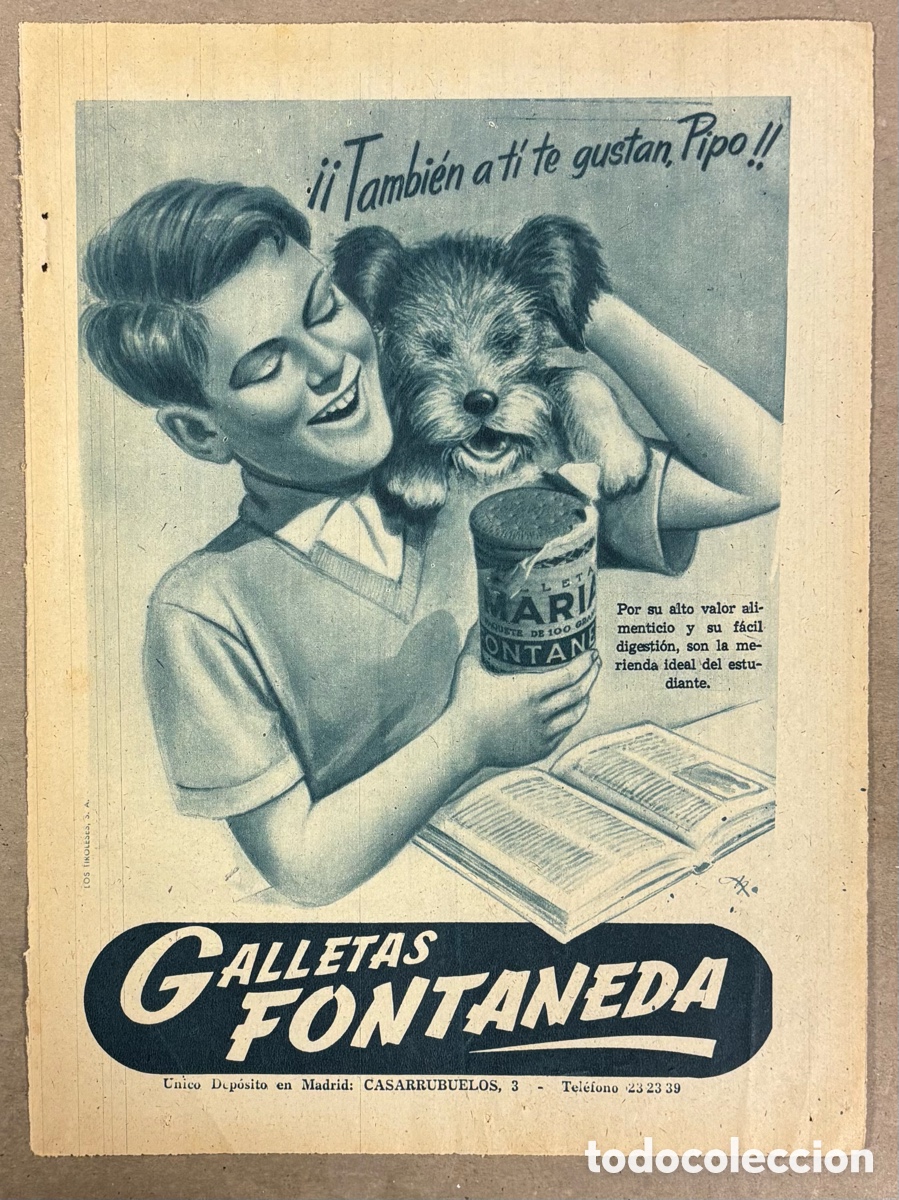 Otros art&iacute;culos de coleccionismo en papel: GALLETAS FONTANEDA. ANUNCIO PUBLICITARIO PERI&Oacute;DICO ABC A&Ntilde;O 1952.
