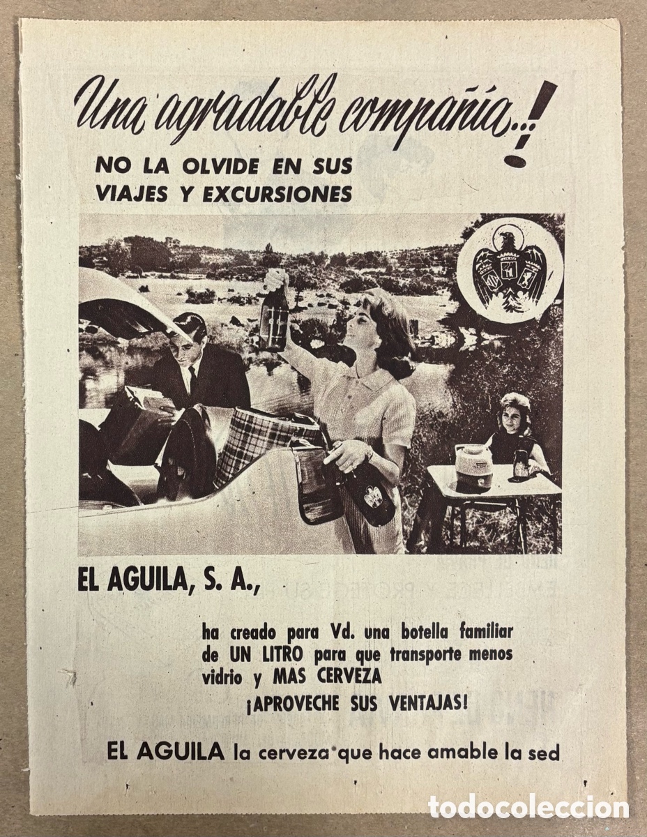 Otros art&iacute;culos de coleccionismo en papel: CERVEZA EL &Aacute;GUILA. ANUNCIO PUBLICITARIO PERI&Oacute;DICO ABC A&Ntilde;OS 1963.
