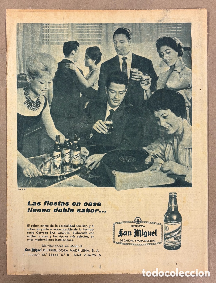 Otros art&iacute;culos de coleccionismo en papel: CERVEZA SAN MIGUEL. ANUNCIO PUBLICITARIO PERI&Oacute;DICO ABC A&Ntilde;O 1961.
