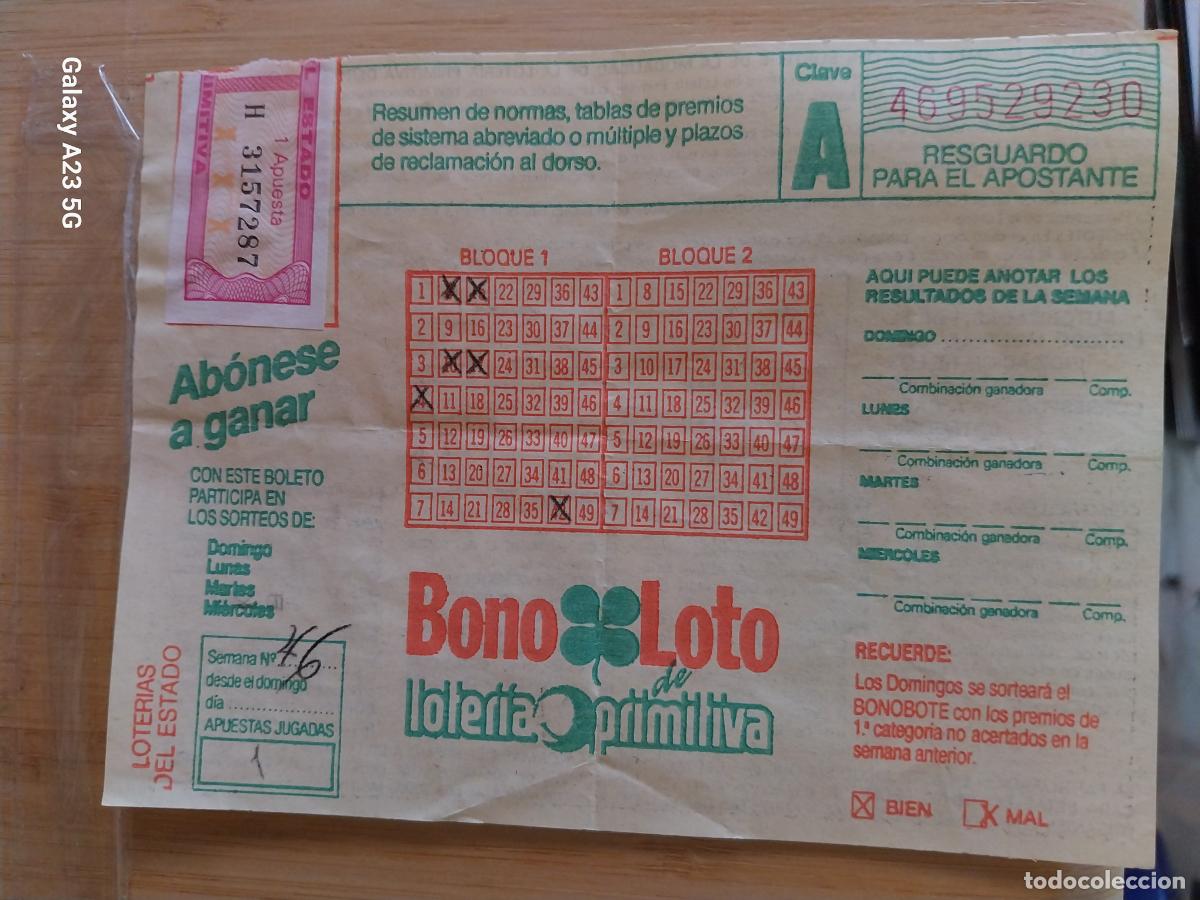 Otros art&iacute;culos de coleccionismo en papel: BONO LOTO LOTERIA PRIMITIVA RESGUARDO A&Ntilde;OS 80 PPOS 90 ORIGINAL USADO
