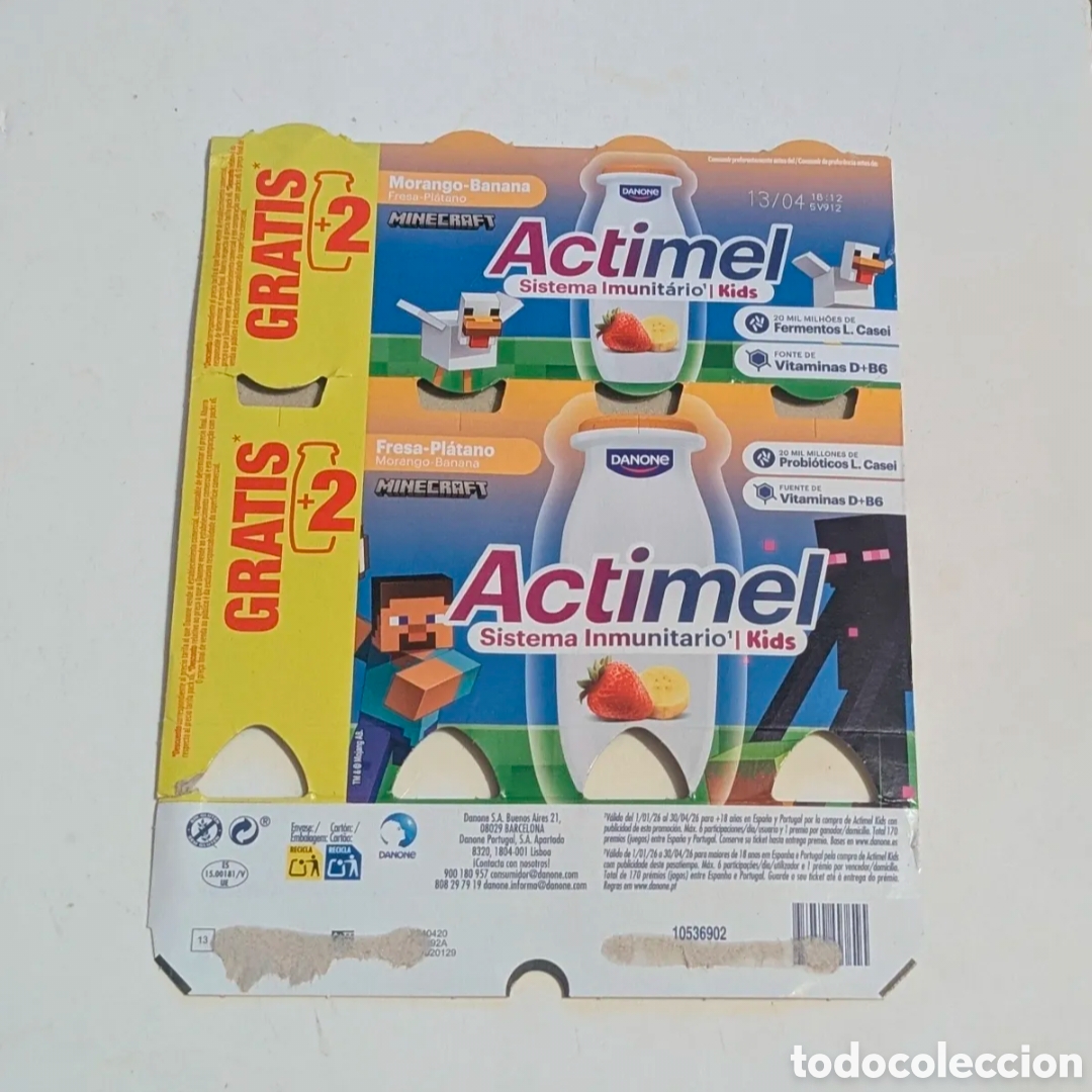 Otros art&iacute;culos de coleccionismo en papel: Envoltorio envase cart&oacute;n Danone Actimel Minecraft