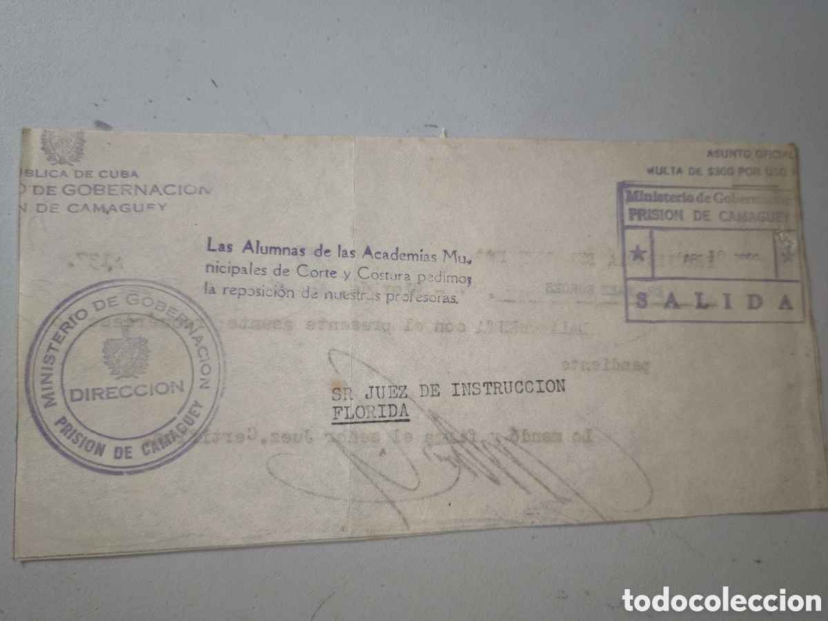 Otros art&iacute;culos de coleccionismo en papel: Cuba, citaci&oacute;n oficial prisi&oacute;n de Camag&uuml;ey,a&ntilde;o 1958