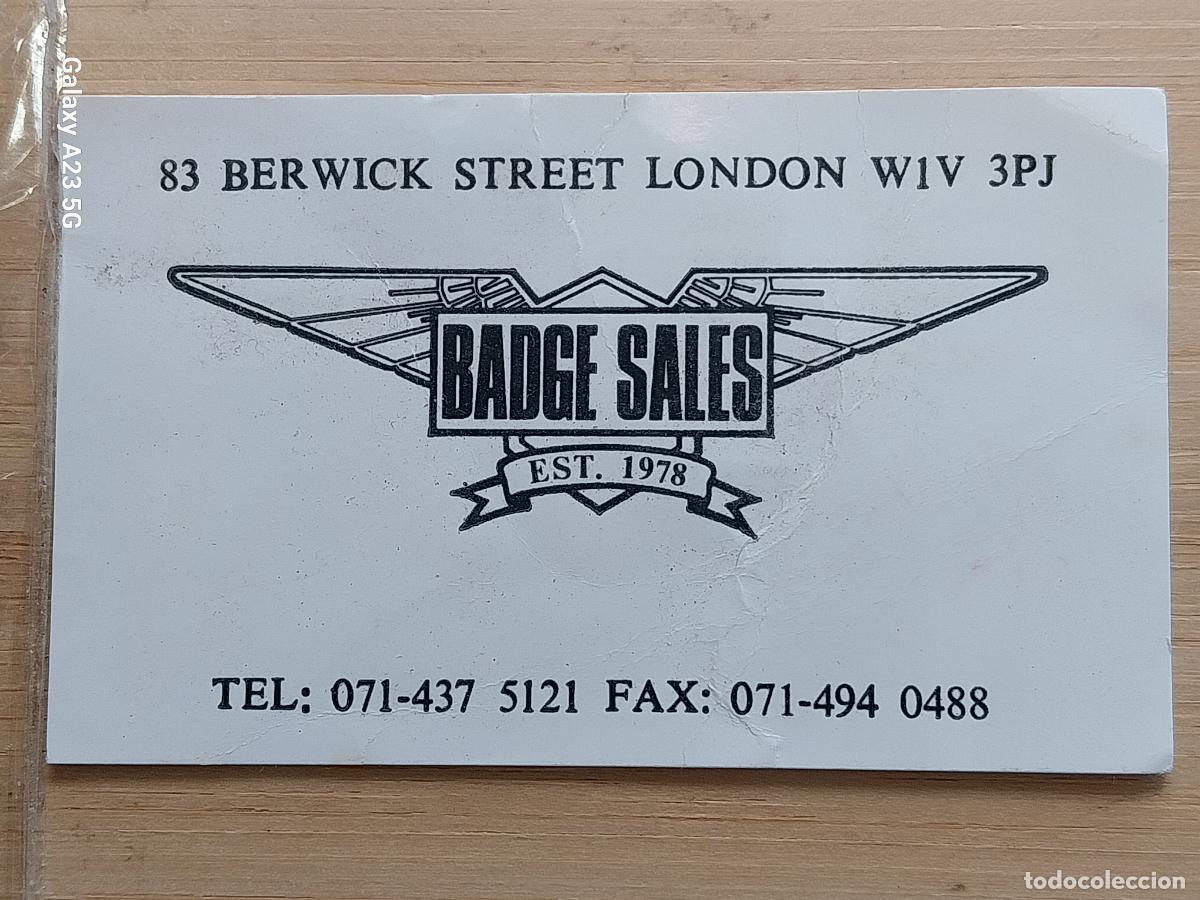Otros art&iacute;culos de coleccionismo en papel: BADGE SALES BERWICK STREET LONDON TARJETA VISITA 9X5.4CMS ORIGINAL VINTAGE