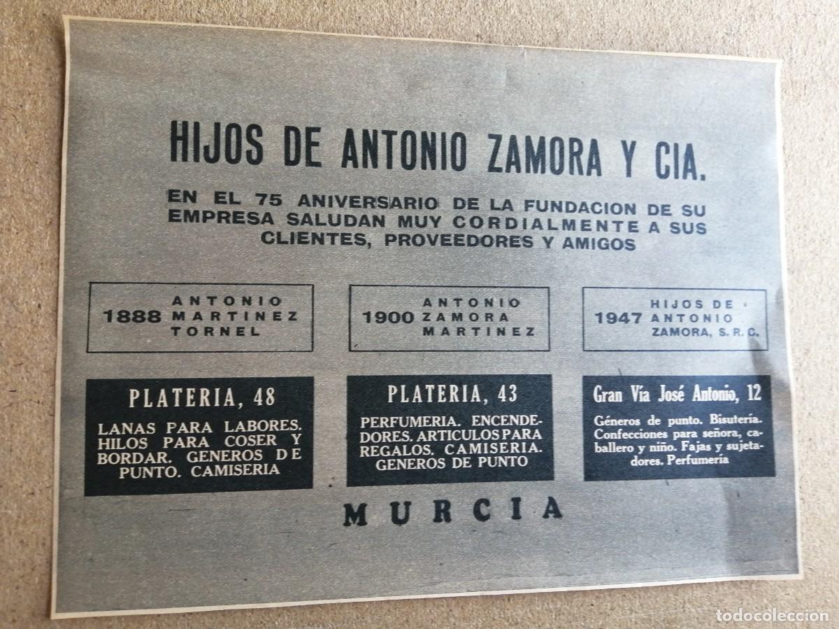 Otros art&iacute;culos de coleccionismo en papel: ANUNCIO. HIJOS DE ANTONIO ZAMORA Y CIA (MURCIA)
