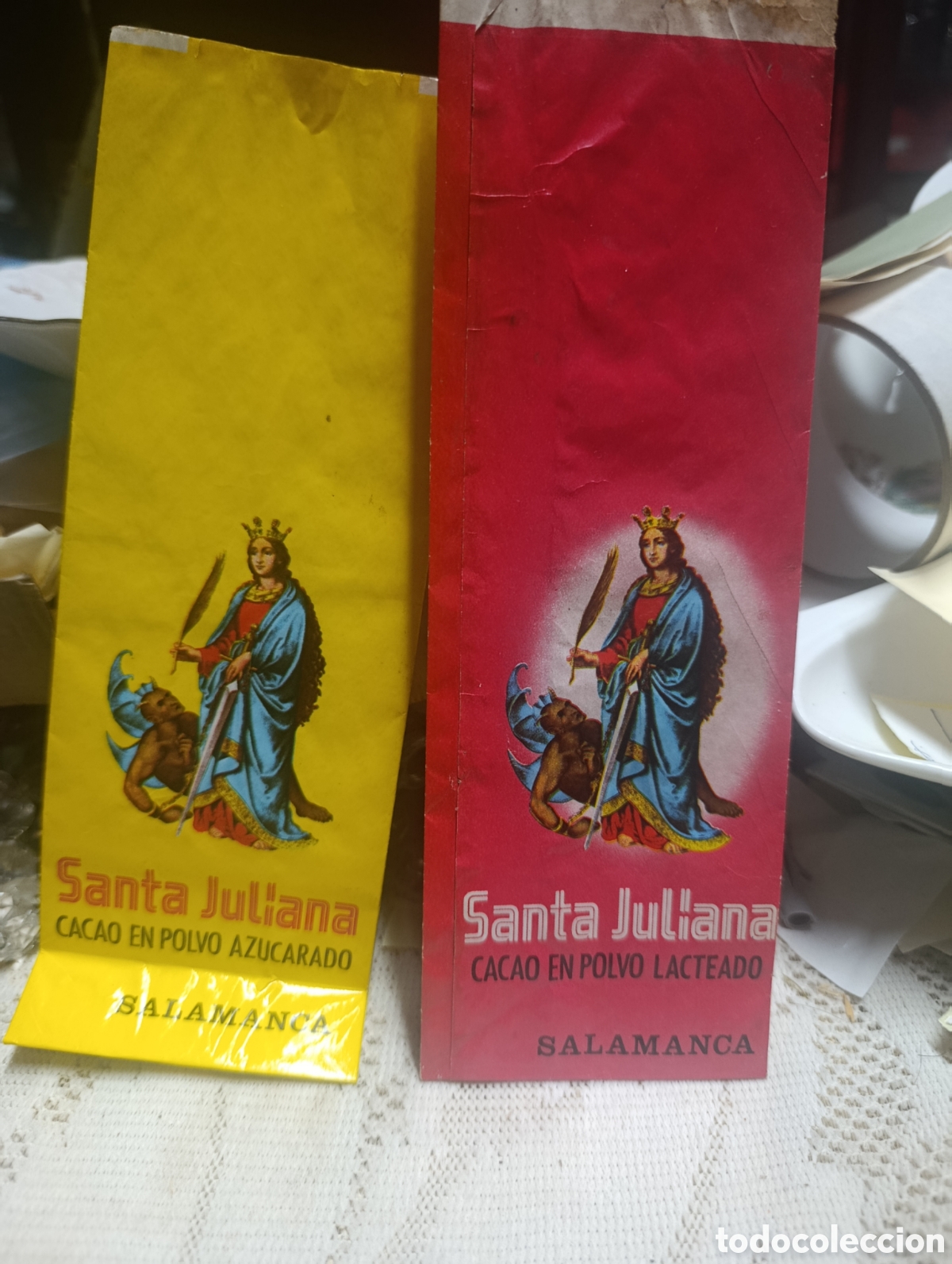 Otros art&iacute;culos de coleccionismo en papel: Bolsas cacao en polvo chocolates Santa Juliana.