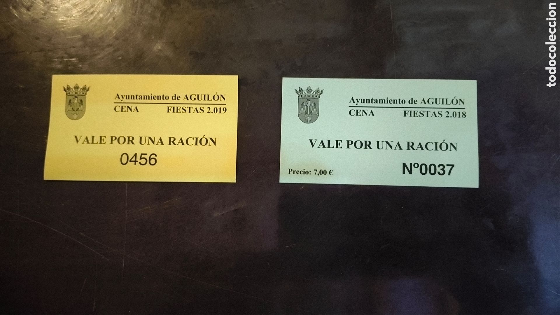 Otros art&iacute;culos de coleccionismo en papel: 2 vales raci&oacute;n cena fiestas aguil&oacute;n Zaragoza