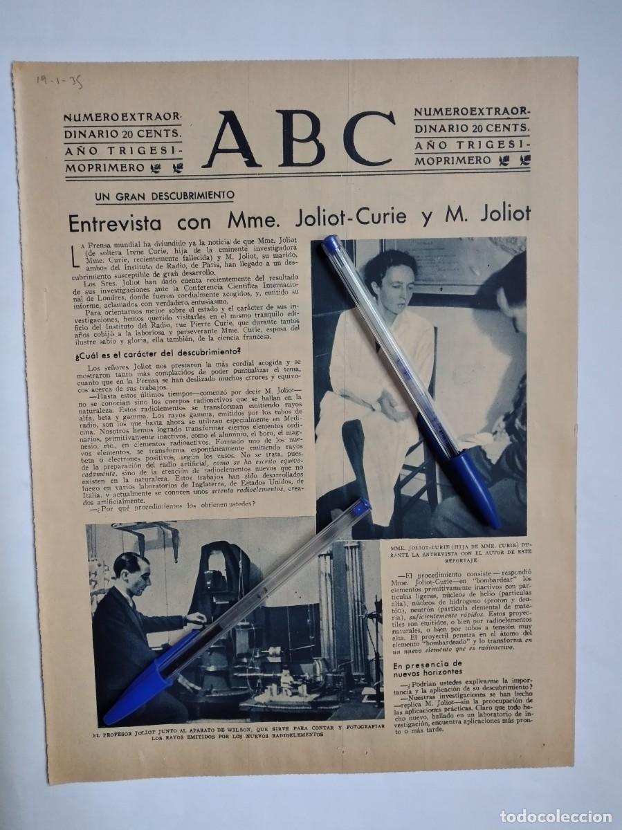 Otros art&iacute;culos de coleccionismo en papel: IRENE JOLIOT CURIE FREDERIC DESCUBRIDORES RADIOACTIVIDAD ARTIFICIAL ENTREVISTA REPORTAJE A&Ntilde;O 1935