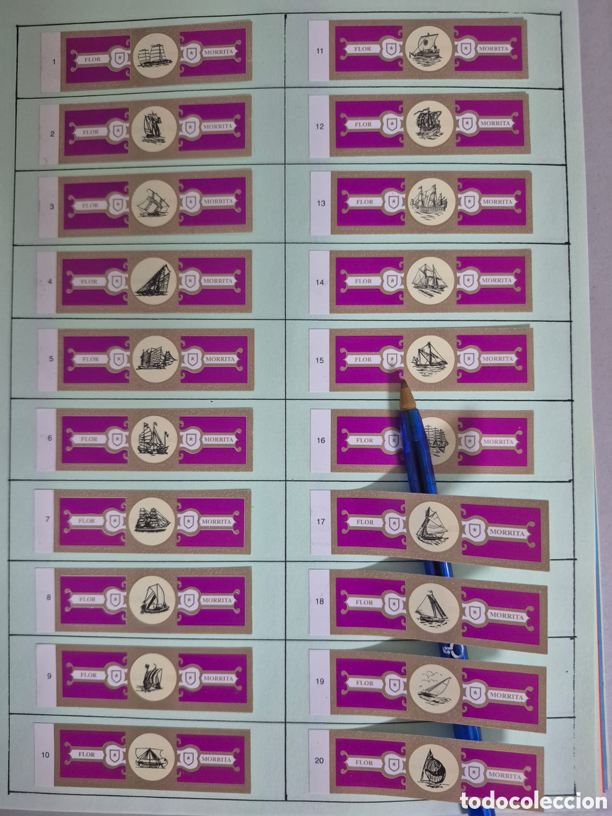 Otros art&iacute;culos de coleccionismo en papel: 20 VITOLAS FLOR MORRITA BARCOS SERIE COMPLETA ROSA