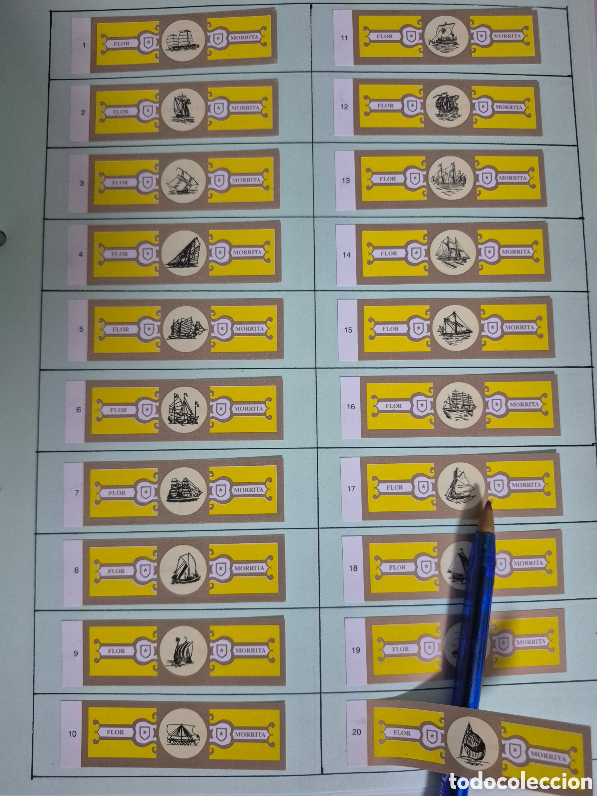 Otros art&iacute;culos de coleccionismo en papel: 20 VITOLAS FLOR MORRITA BARCOS SERIE COMPLETA AMARILLO