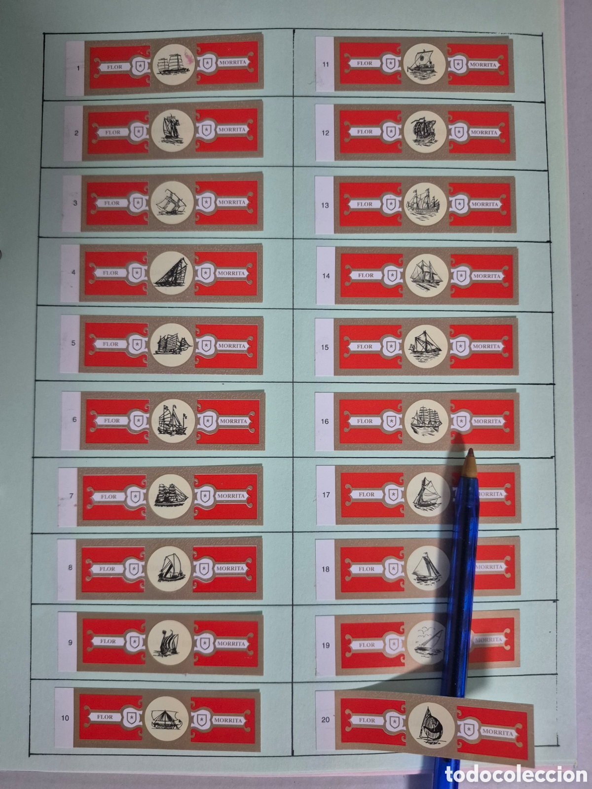 Otros art&iacute;culos de coleccionismo en papel: 20 VITOLAS FLOR MORRITA BARCOS SERIE COMPLETA ROJO