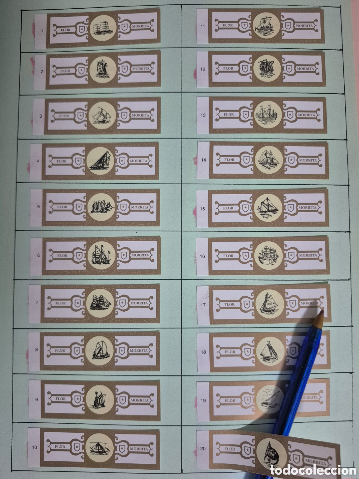 Otros art&iacute;culos de coleccionismo en papel: 20 VITOLAS FLOR MORRITA BARCOS SERIE COMPLETA BLANCO