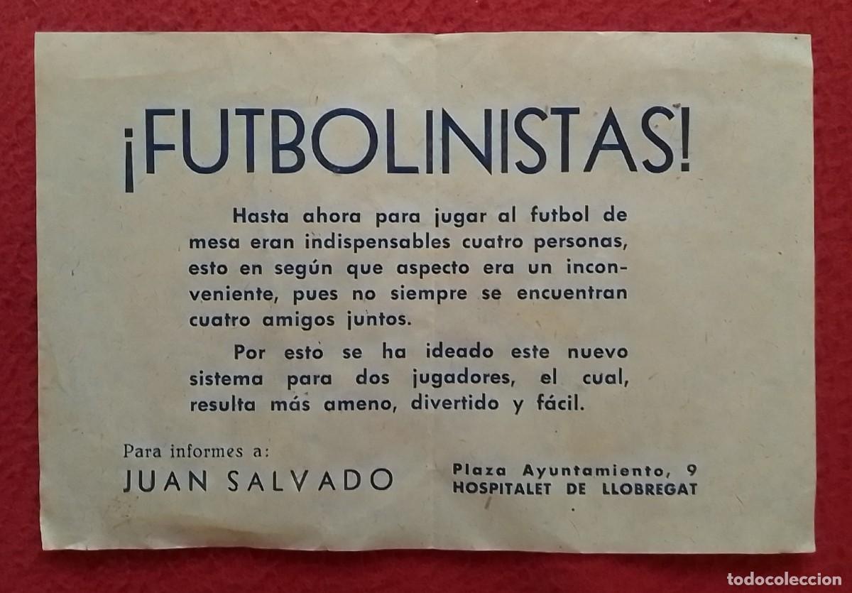 Otros art&iacute;culos de coleccionismo en papel: ANTIGUA HOJA PUBLICIDAD FLYER O SIMIL JUAN SALVADO HOSPITALET DE LLOBREGAT FUTBOLINISTAS &iquest; FUTBOL&Iacute;N?