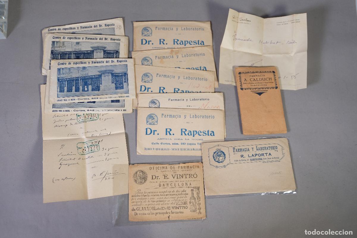 Otros art&iacute;culos de coleccionismo en papel: Lote de antiguas recetas de farmacias de Barcelona, Rapesta, Laporta, Calduch y Vintr&oacute; a&ntilde;os 20, 50