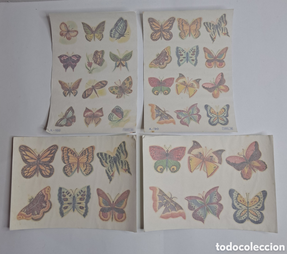 Otros art&iacute;culos de coleccionismo en papel: LOTE 4 L&Aacute;MINAS CALCOMAN&Iacute;AS ORTEGA. MARIPOSAS. A 52, A 53, A 90, A 103. NUEVAS. CONSERVAN PAPEL ARROZ