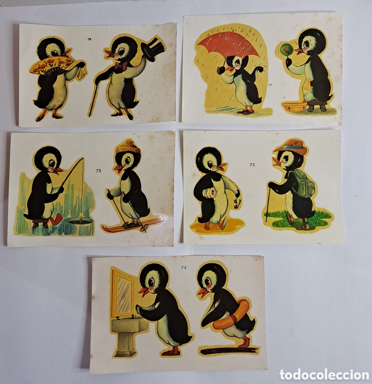 Otros art&iacute;culos de coleccionismo en papel: LOTE 5 L&Aacute;MINAS CALCOMAN&Iacute;AS CHAVELI. PING&Uuml;INOS. NUEVAS. 73, 74, 75, 77, 78. DIF&Iacute;CIL DE ENCONTRAR.