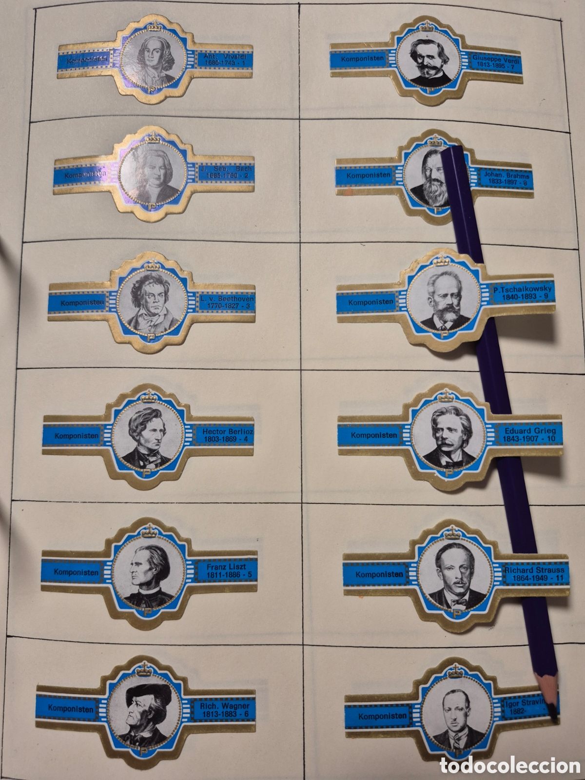 Otros art&iacute;culos de coleccionismo en papel: 12 VITOLAS PRINCIPAL COMPOSITORES SERIE COMPLETA AZUL