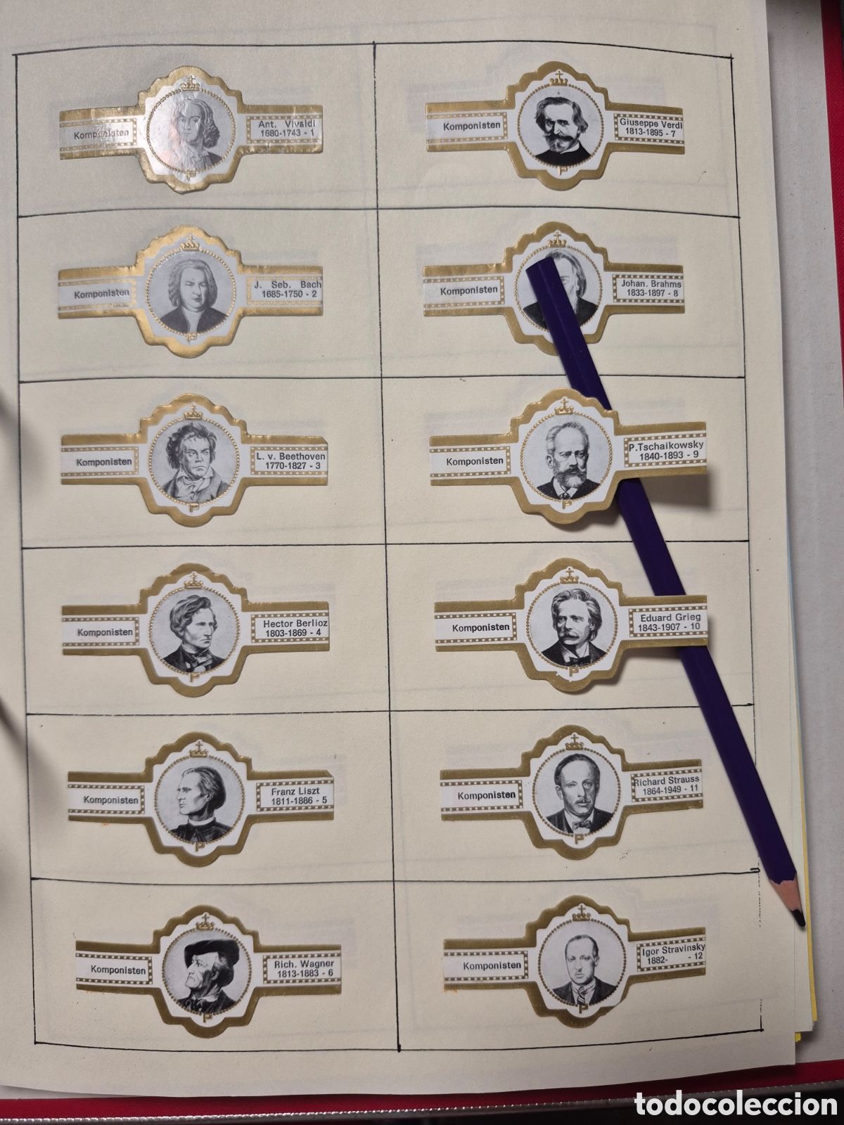 Otros art&iacute;culos de coleccionismo en papel: 12 VITOLAS PRINCIPAL COMPOSITORES SERIE COMPLETA BLANCO