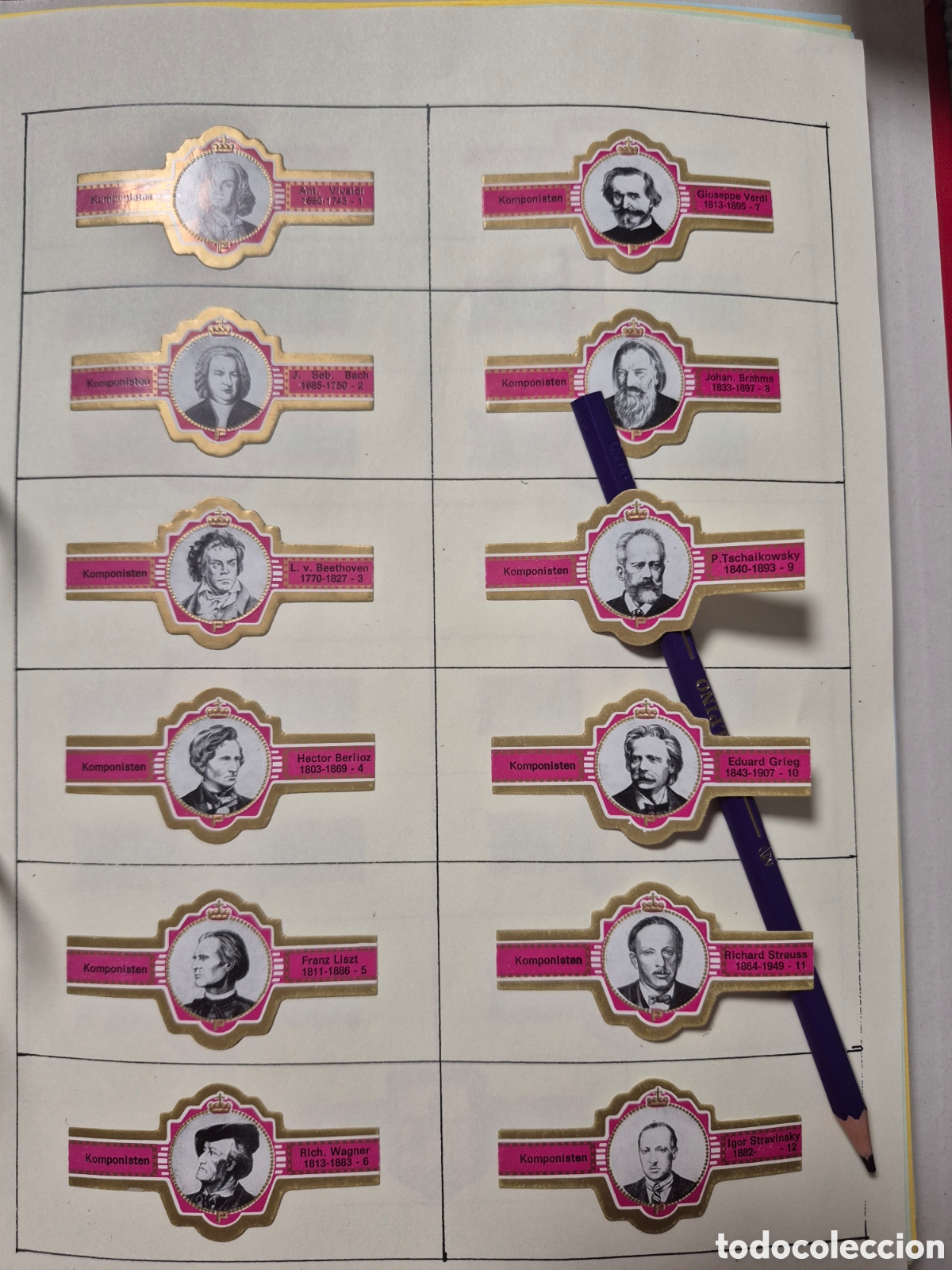 Otros art&iacute;culos de coleccionismo en papel: 12 VITOLAS PRINCIPAL COMPOSITORES SERIE COMPLETA ROJO
