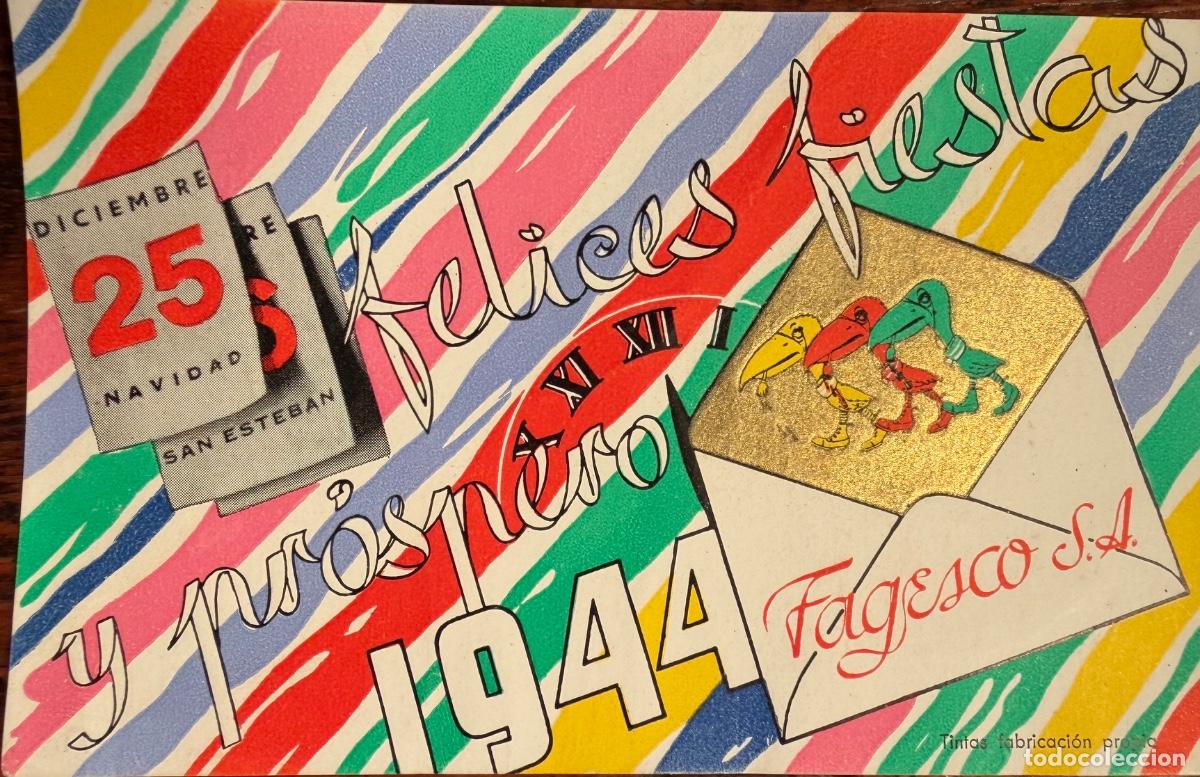 Otros art&iacute;culos de coleccionismo en papel: FELICITACION, FELICES FIESTAS 25 DICIEMBRE, 1944. FAGESCO, TINTAS FABRICACI&Oacute;N PROPIA.