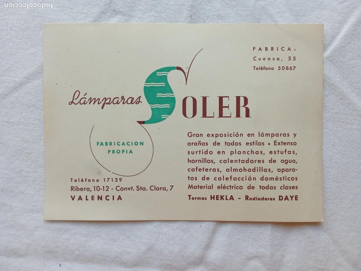 Otros art&iacute;culos de coleccionismo en papel: L&aacute;mparas Soler, Castell&oacute;n N-doc 4