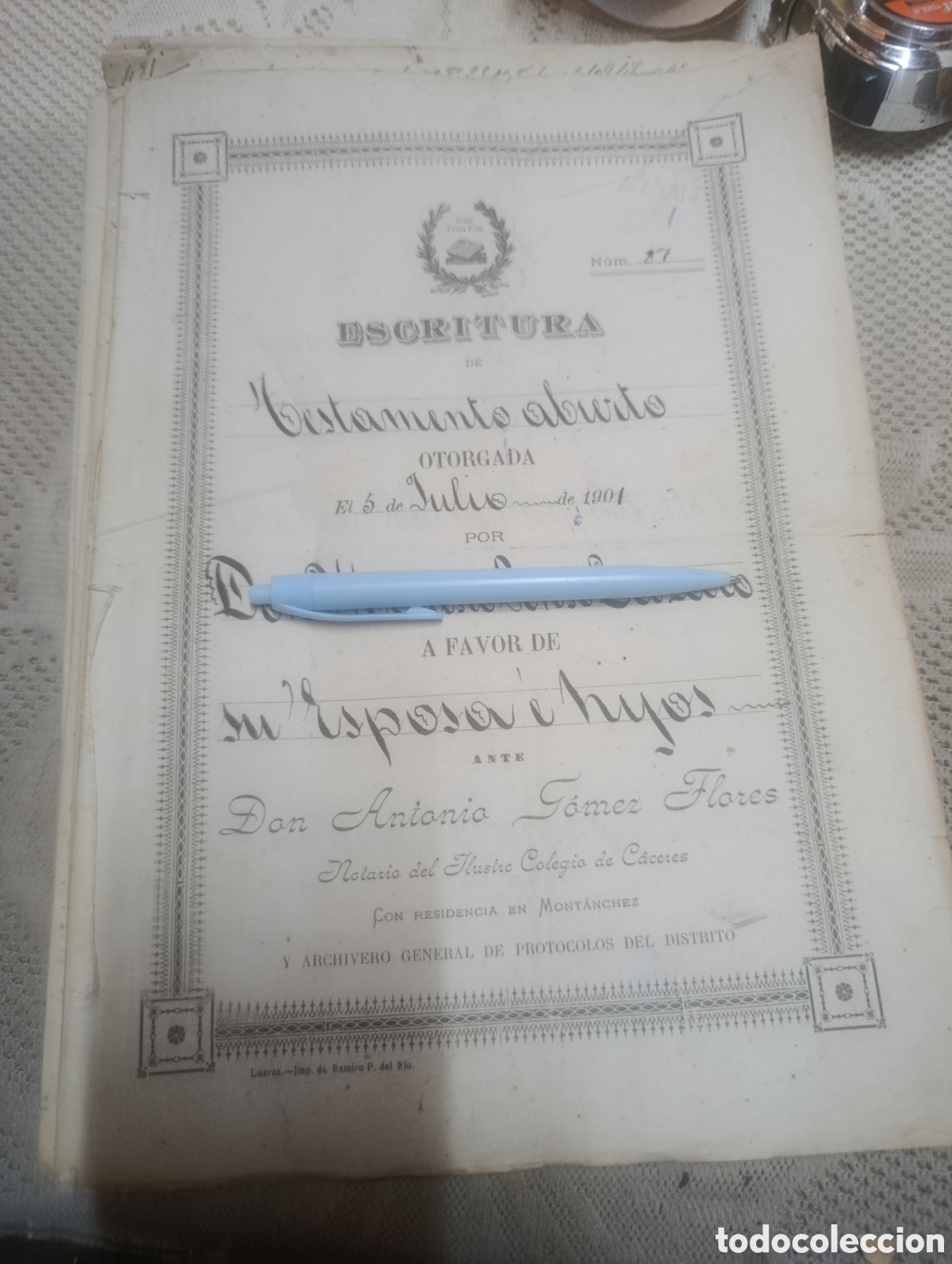 Otros art&iacute;culos de coleccionismo en papel: Escritura de testamento 1901 Montanchez C&aacute;ceres.