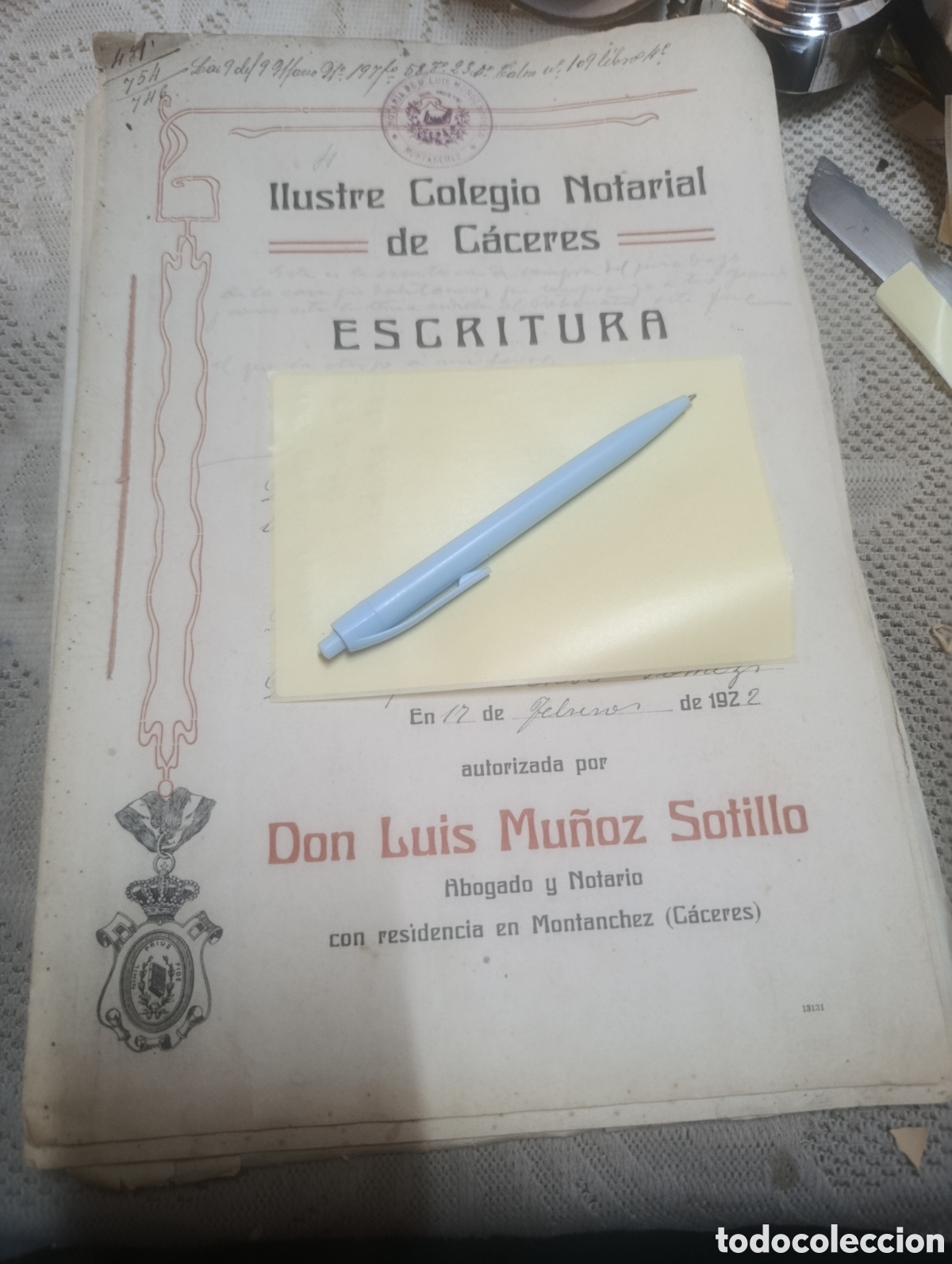 Otros art&iacute;culos de coleccionismo en papel: Escritura de venta de casa en Montanchez C&aacute;ceres.
